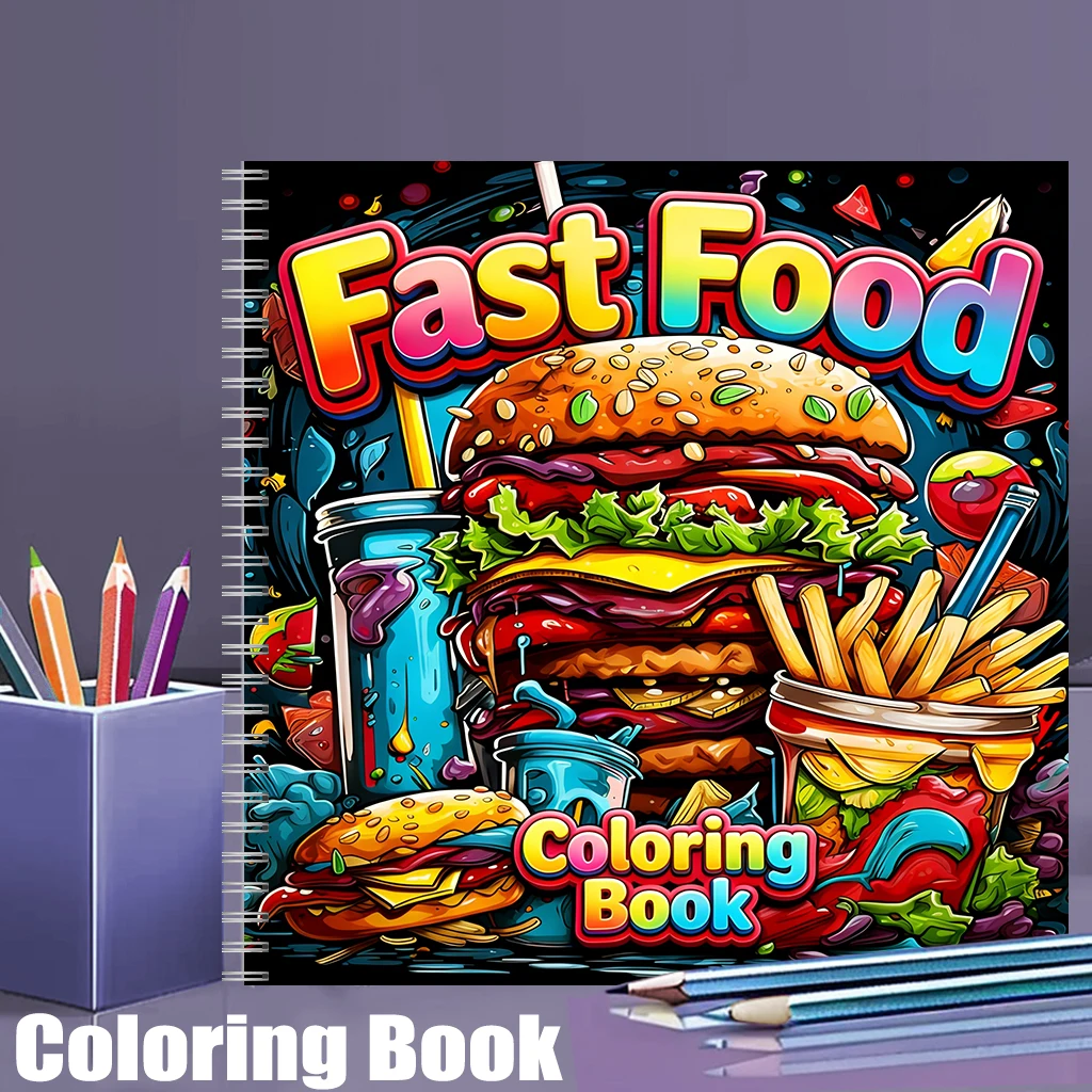 Food Snacks Coloring Book - 성인을 위한 패스트푸드 색칠책, 귀여운 그림