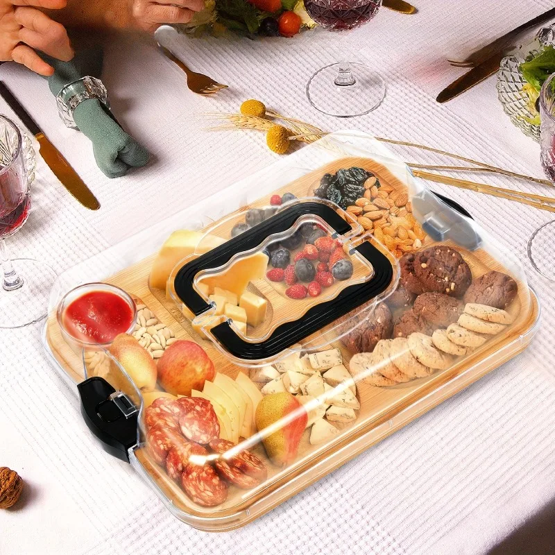 나무 치즈 보드 스낵 트레이 피크닉 박스 그리드가 있는 - Food Snacks For Camping 리뷰 및 가격