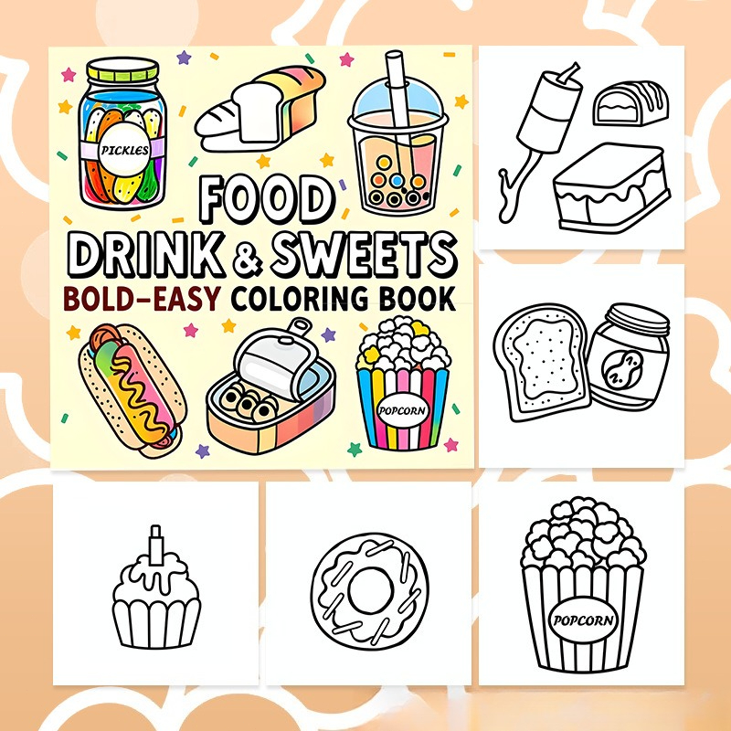 음식, 음료 및 과자 대담하고 쉬운 색칠 공부 책 귀여 - Food Snacks Coloring Book 리뷰 및 가격