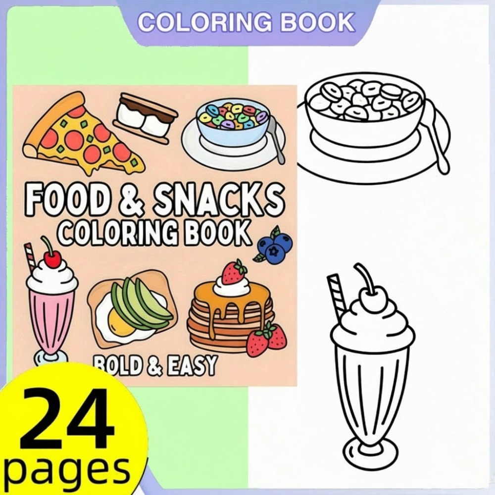 음식과 간식 색칠 공부 책 대담하고 쉬운 24페이지 성 - Food Snacks Coloring Book 리뷰 및 가격