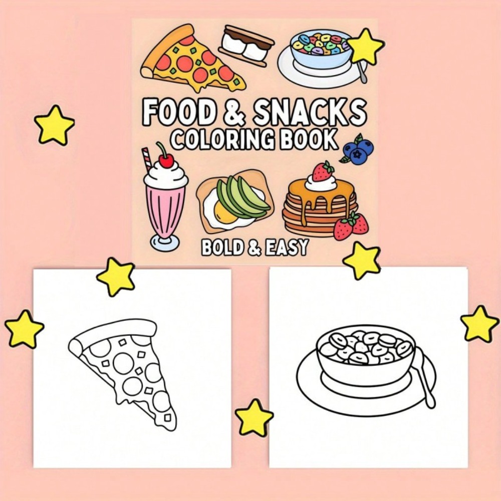 음식과 간식 색칠 공부 책 대담하고 쉬운 24페이지 성 - Food Snacks Coloring Book 리뷰 및 가격