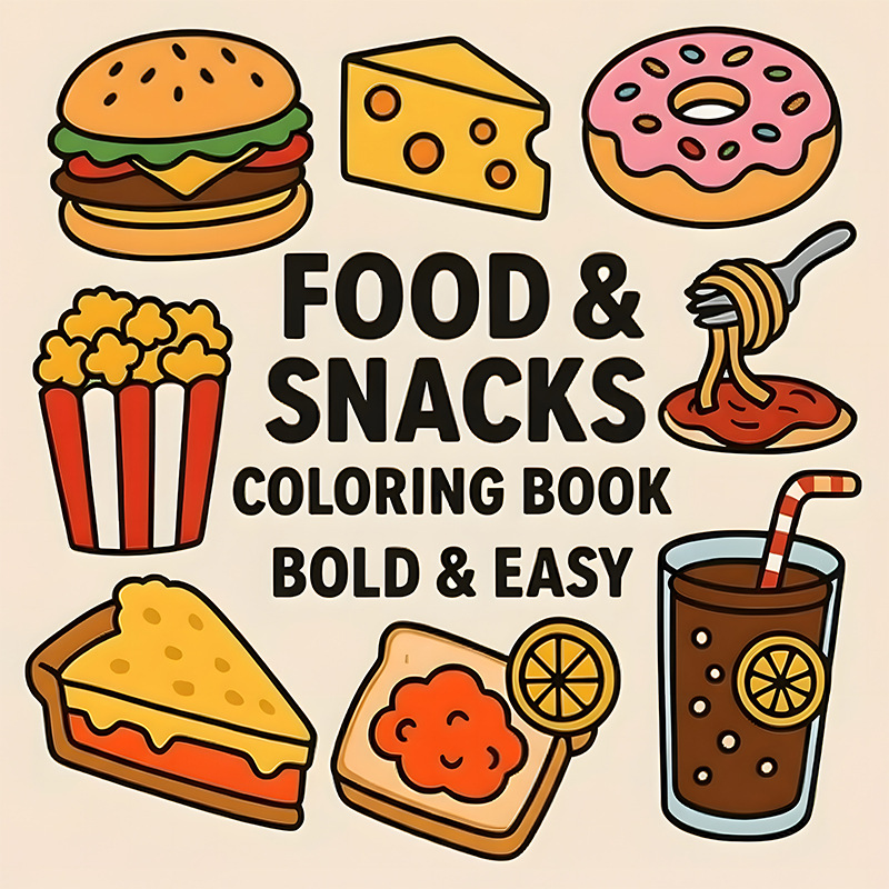두꺼운 식품 및 간식 테마 색칠 공부 책, 번짐 방지  - Food Snacks Coloring Book 리뷰 및 가격